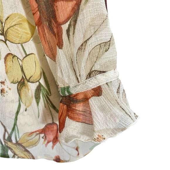Vintage 90s Alfred Dunner Button Up Blouse Floral Sheer Cardigan Ruffle sleeve - Picture 5 of 9